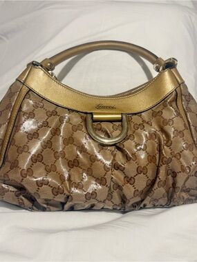 Gucci Gold GG Crystal Abbey D-Ring Hobo Handbag